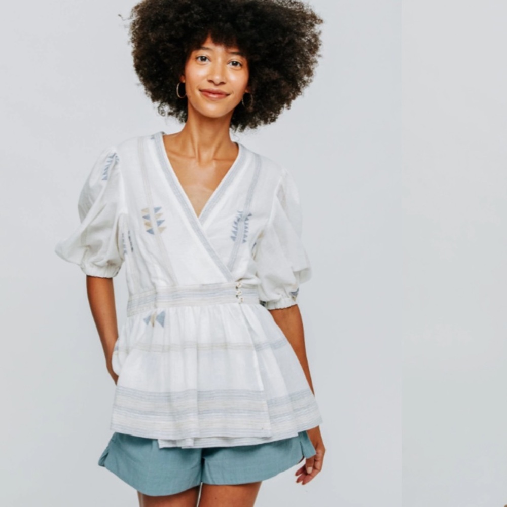 MIRTH Krabi Crossover Blouse hand loomed jamdani white top Small